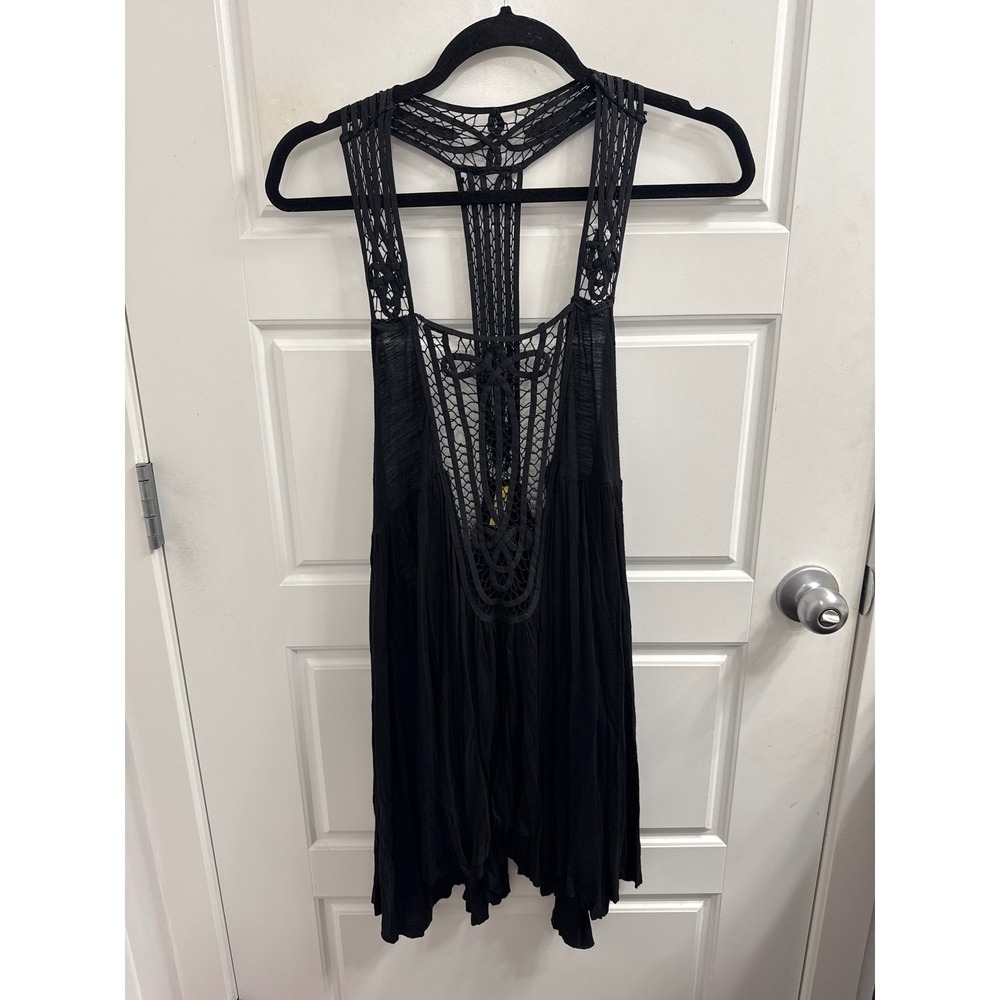Free People Black Crochet Lace Racerback Mini Dress Tunic Top Womens Medium